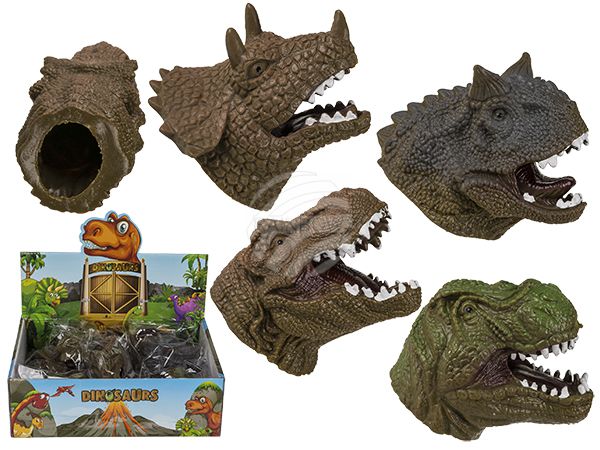 59-2135 Mini-Handpuppe, Dinosaurier, ca. 8 cm, aus Kunststoff, 4-fach sortiert, 12 Stück im Display