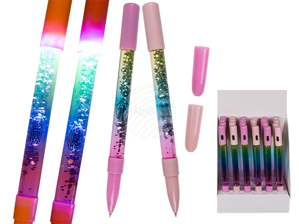 29-2802 Kugelschreiber mit Glitter & LED (inkl. Batterien) ca. 15 cm, aus Kunststoff, 2-farbig sortiert, 24 Stück im Display, 6720/PAL