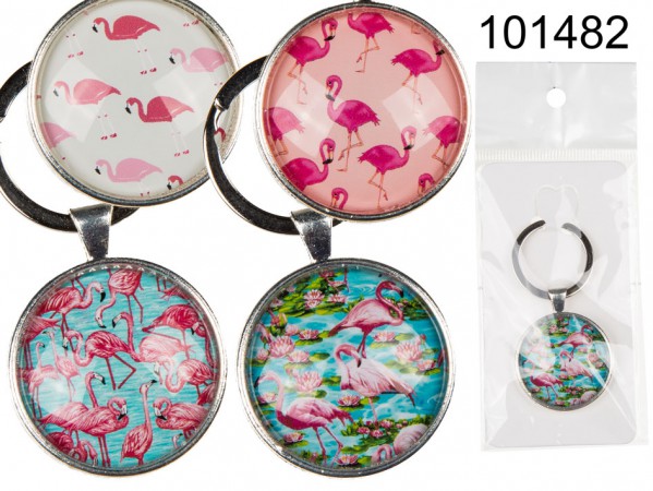 101482 Metall-Schlüsselanhänger, Flamingo, ca. 6,5 x 3,5 cm, 4-fach sortiert, 48 Stück auf Display