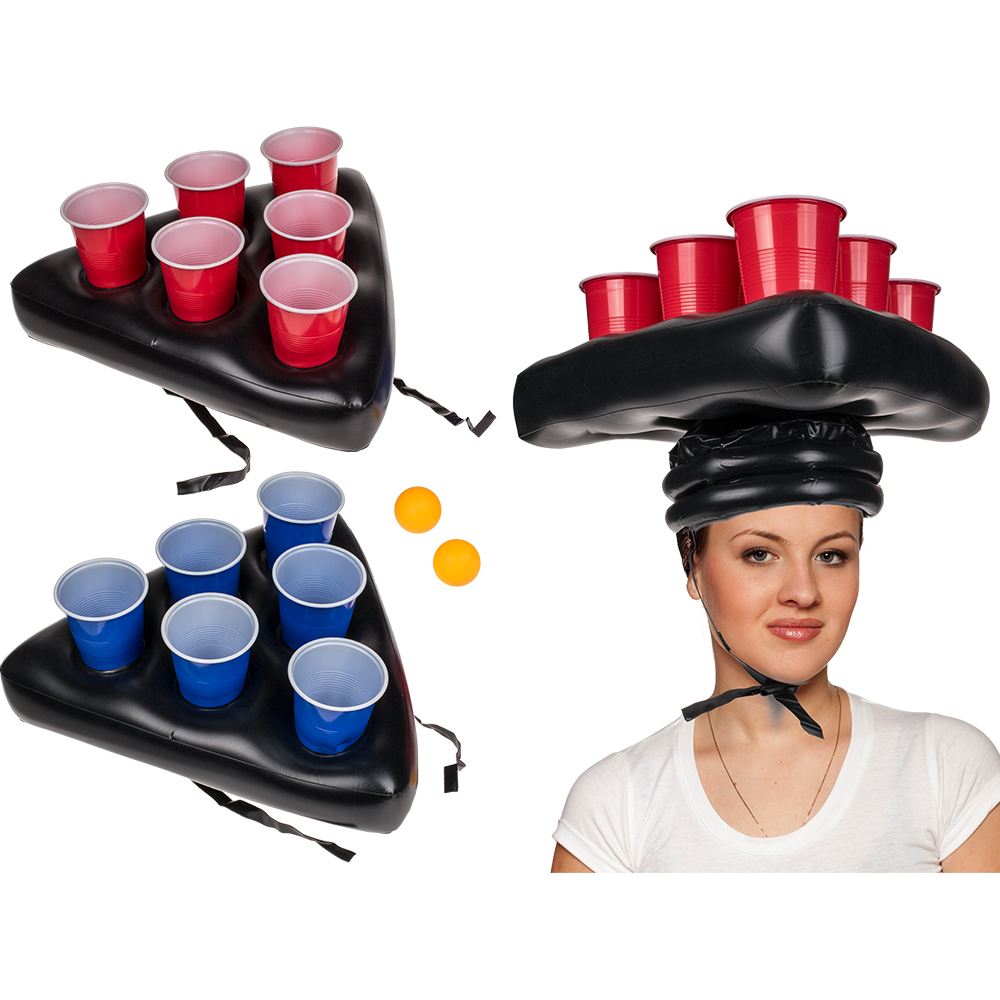 79-4029 Aufblasbare Mütze, Beer Pong Game, inkl. 12 Kunststoffbechern & 2 Ping-Pong Bällen, 2er Set im Geschenkkarton