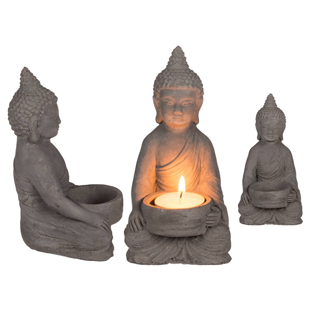 190139 Teelichthalter, Buddha, ca. 8 x 15,5 cm, aus Zement, 672/PAL