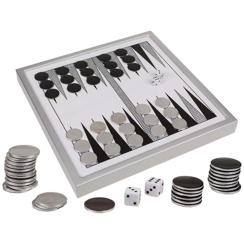 79-7005 Metall-Spiel, Backgammon, ca. 24,5 x 24,5 cm, in Geschenkverpackung