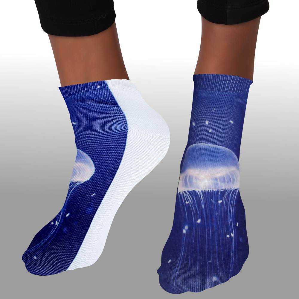 SO-L176  Motiv Socken blau weiß Qualle Meer