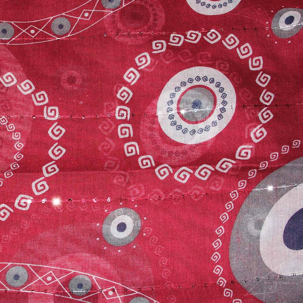 SCH-1614d Damen Loopschal mit Pailletten Greece Formen Kreise Linien Zacken Punkte geometrisch rot
