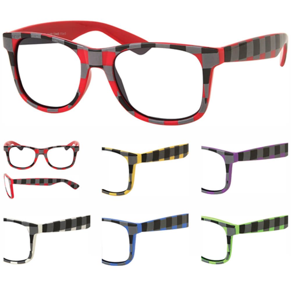 V-401a VIPER Damen und Herren Sonnenbrille Form: Vintage Retro, Nerdbrille Farbe: schwarz, Karo Design farbig sortiert