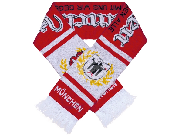 FS-63 Schals Fanschals rot weiß Schriftzug München - Gott mit uns wir gegen alle Wappen