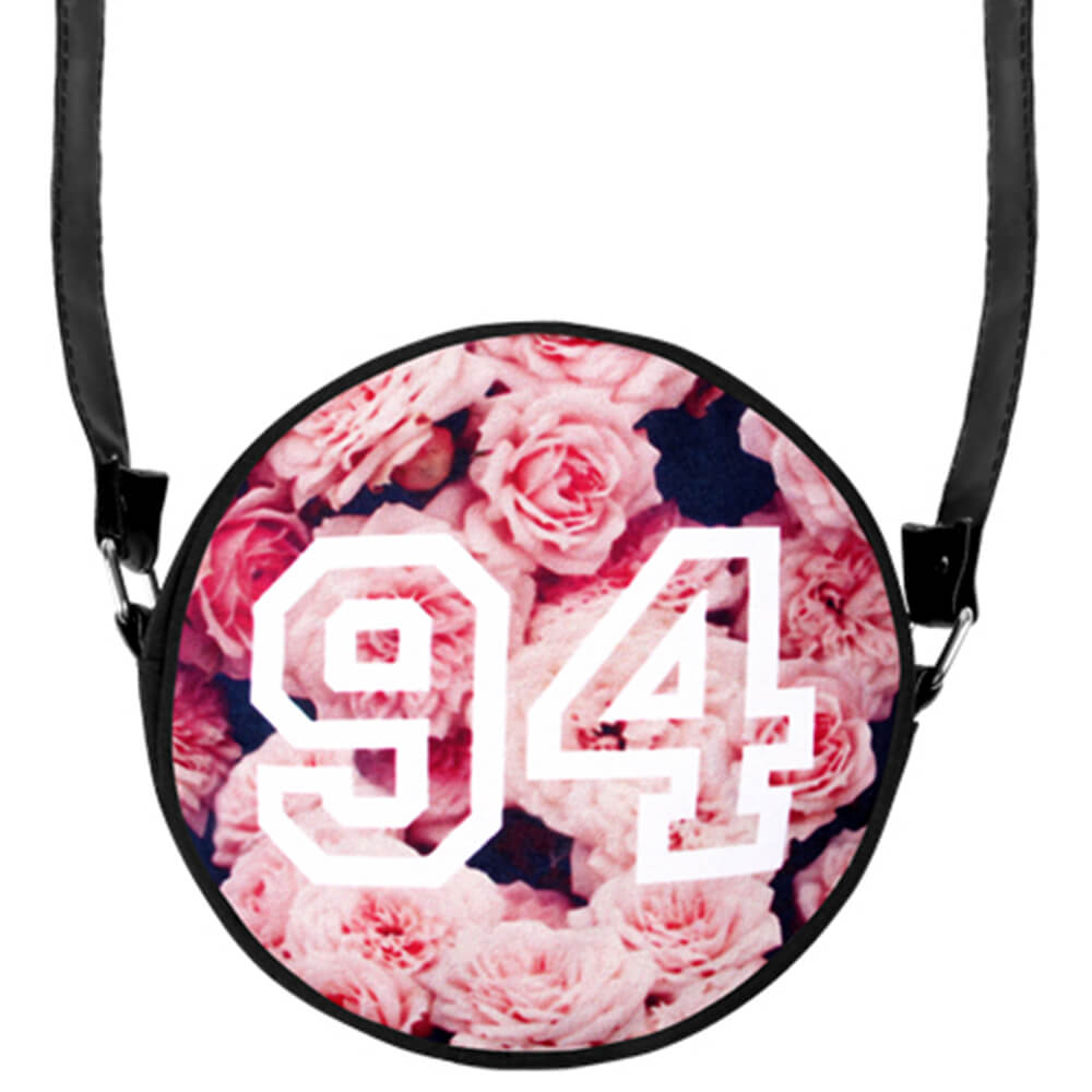 HT-022 Runde Motiv-Handtasche "Rosa Rosen & 94"