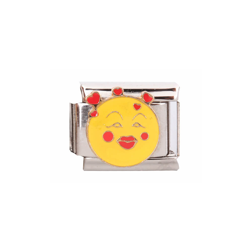 N-246 Italian Charm mit Motiv Emoticon mit Herzen Silber Gelb Rot