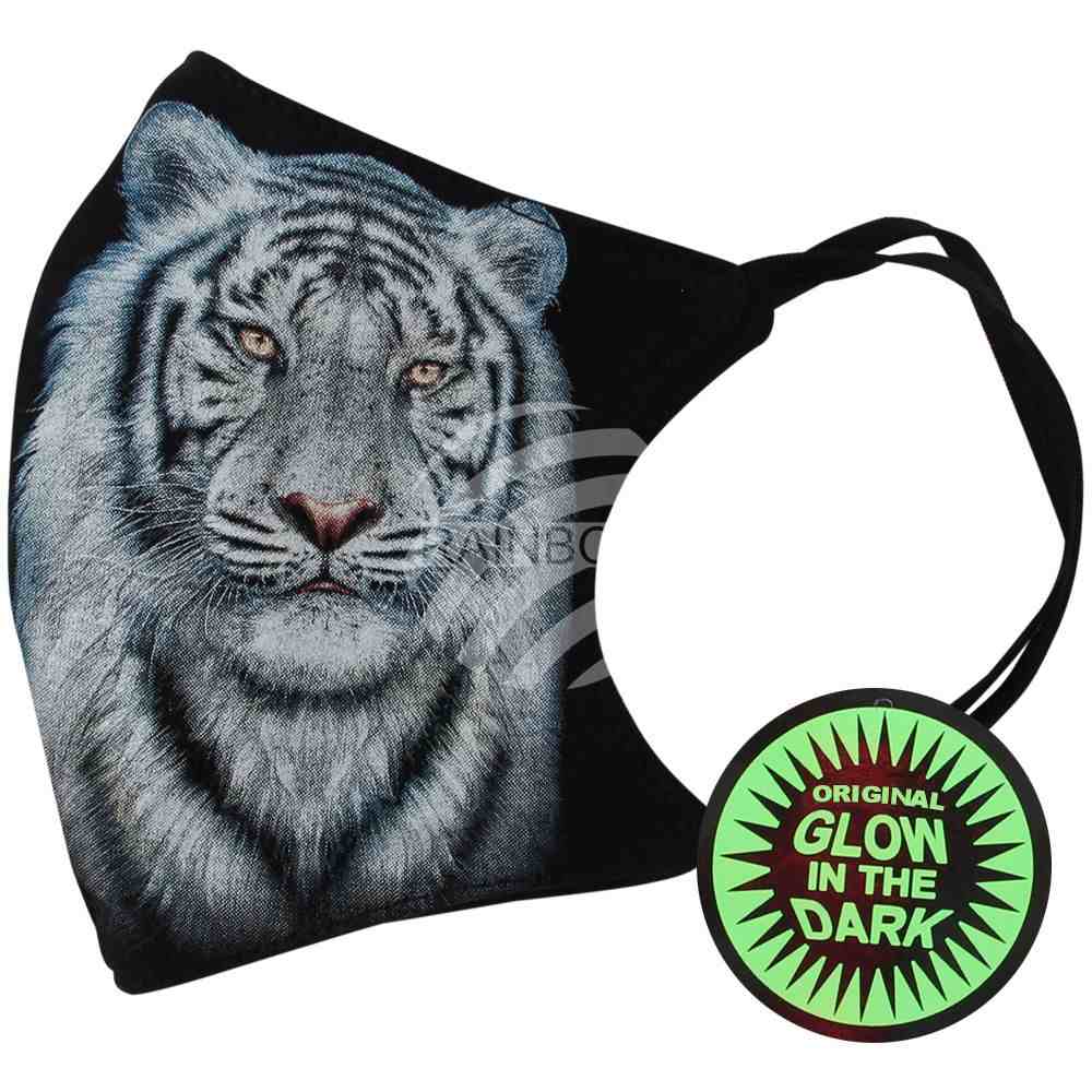 MASK-032 Mundschutz Atemschutzmaske Leuchteffekt Glow in the dark Tiger weiß