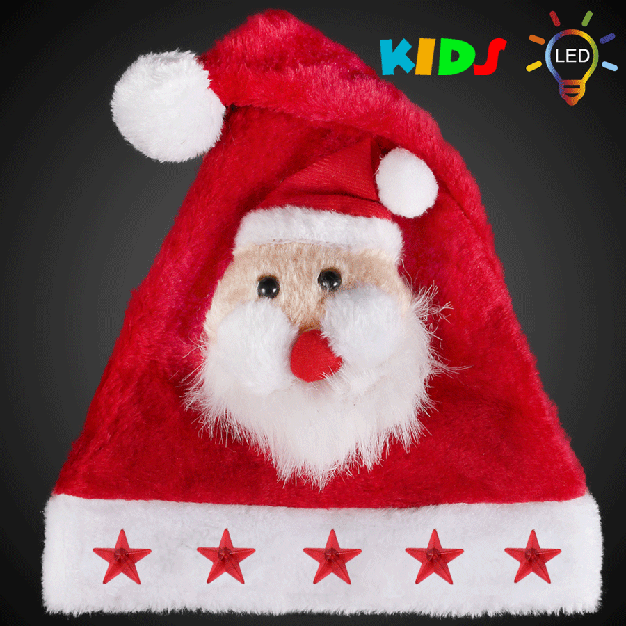 WM-46a Kinder Weihnachtsmütze rot Motiv:  Weihnachtsmann 5 rote Sterne  