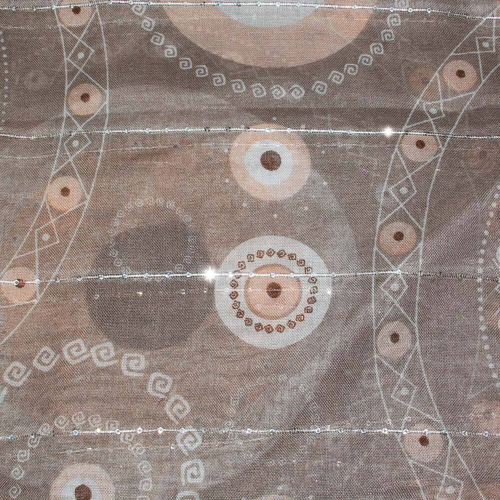 SCH-1614e Damen Loopschal mit Pailletten Greece Formen Kreise Linien Zacken Punkte geometrisch braun 