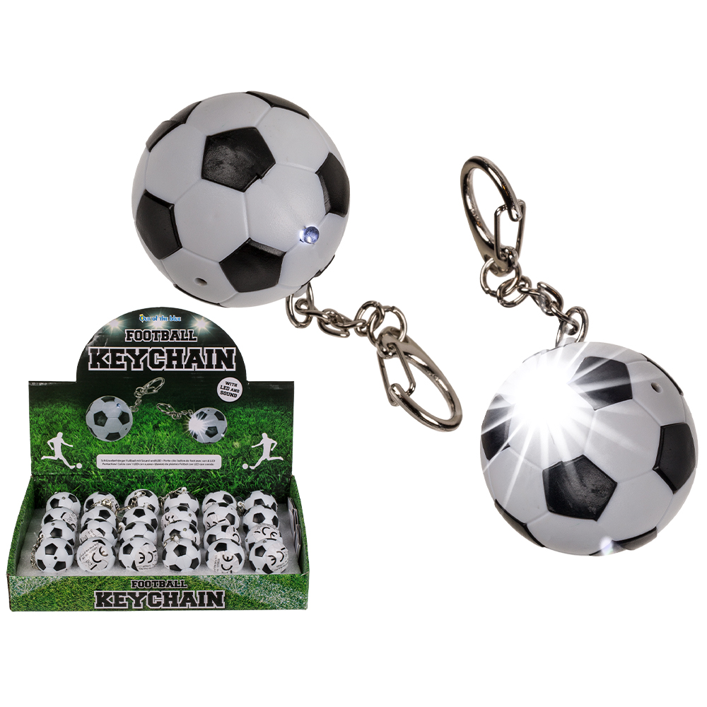 12-0026 Metall-Schlüsselanhänger, Fußball, mit Sound & LED (inkl. Batterien) ca. 3,5 cm, 24 Stück im Display, 5760/PAL