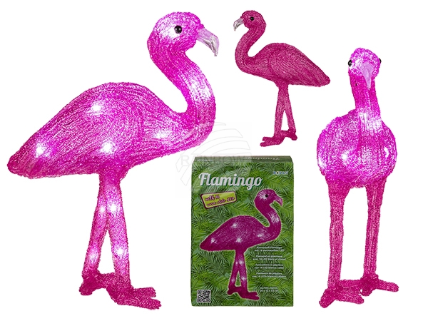 220380 Pinkfarbener Kunststoff-Flamingo mit 16 warmweißen LED, ca. 26 x 12 x 34 cm, für 2 Mignon Batterien (AA) in Geschenkbox, 88/PAL