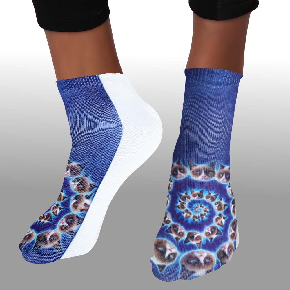 SO-L120  Motiv Socken blau weiß Katzen Spirale