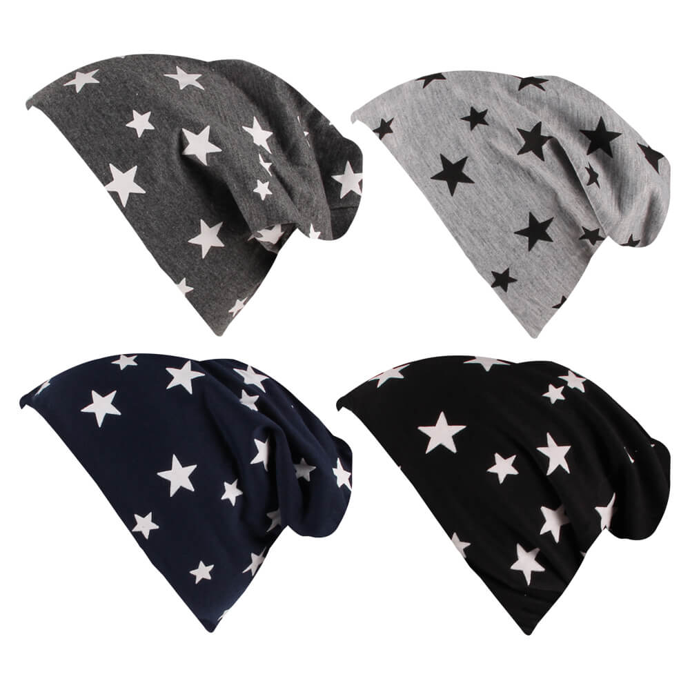 SM-440 Long Beanie Slouch Mütze grau hellgrau blau schwarz sortiert Sterne
