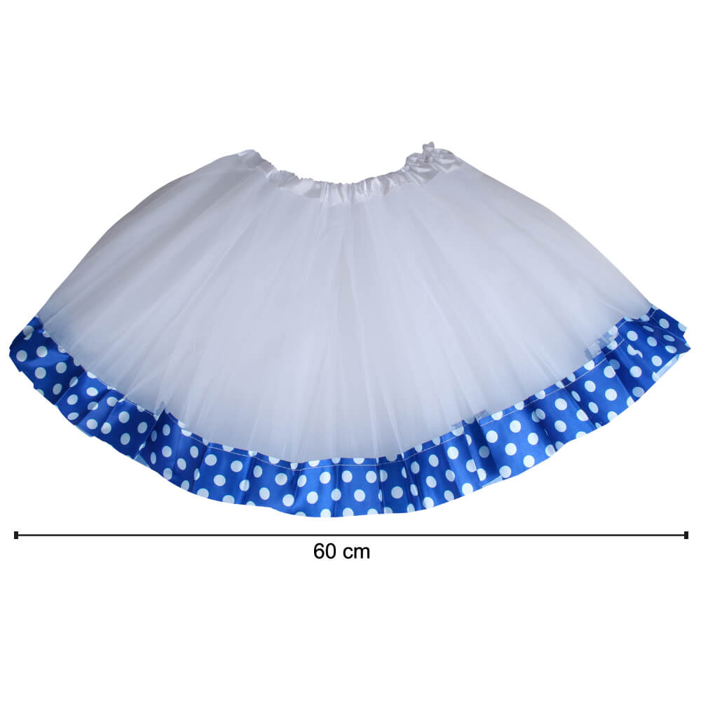 TUT-042 Tutu Petticoat Unterrock weiß blau Bordüre weiß gepunktet ca. 60 cm
