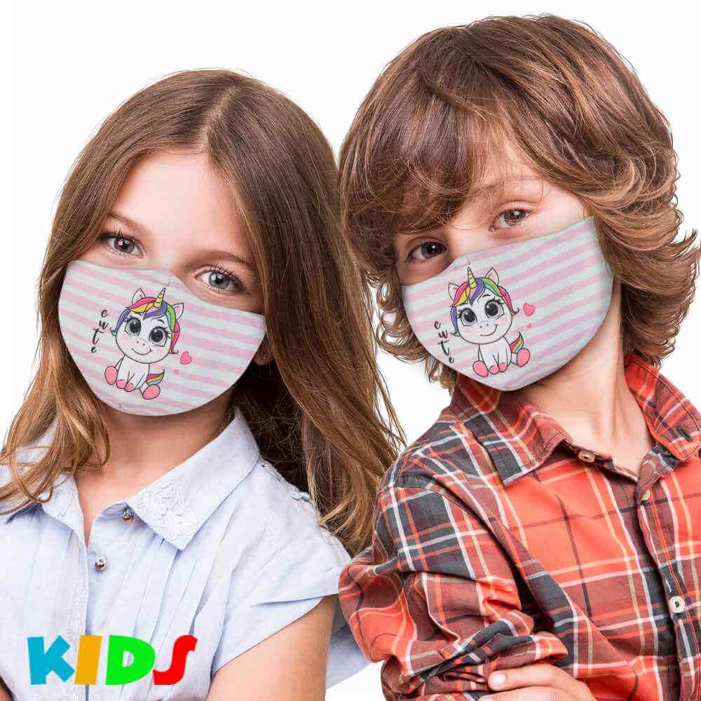 AMK-104 bedruckte Kindermasken Kinder Masken mit Druck rosa weiß Einhorn cute gestreift