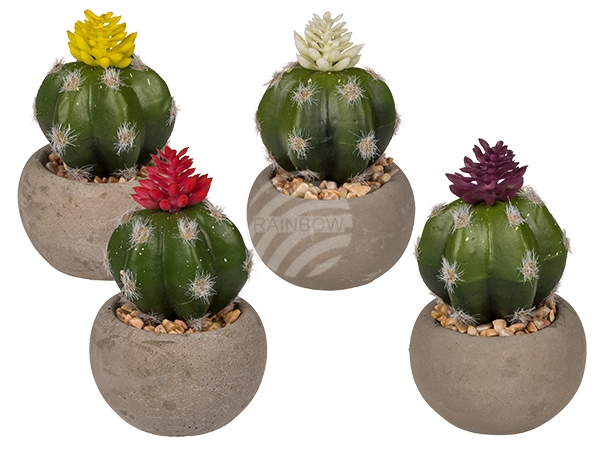 121040 Deko-Kaktus im Zement-Topf, ca. 10 cm, 4-farbig sortiert, 12 Stück im Aufsteller, 1440/PAL
