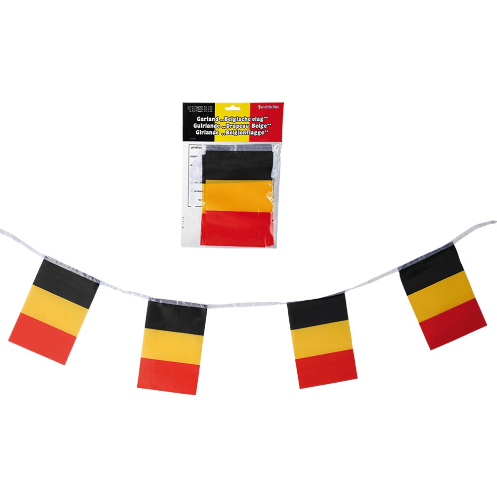 00-1013 Girlande, Belgienflagge, L: ca. 3 m, Flaggen ca. 21 x 14 cm, im Polybeutel mit Headercard, 6480/PAL