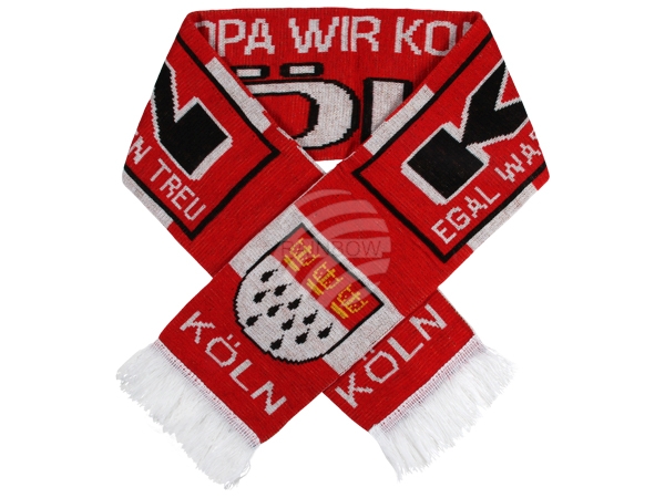 FS-87 Schals Fanschals rot weiß Schriftzug Köln - Egal was auch passiert - wir bleiben treu Wappen
