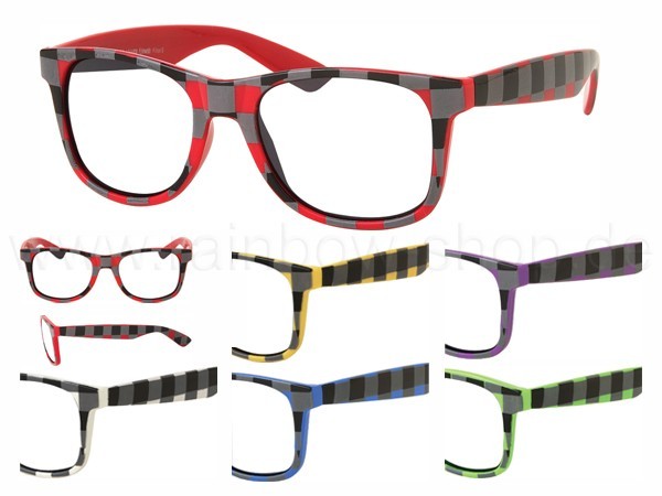 V-401a VIPER Damen und Herren Sonnenbrille Form: Vintage Retro, Nerdbrille Farbe: schwarz, Karo Design farbig sortiert