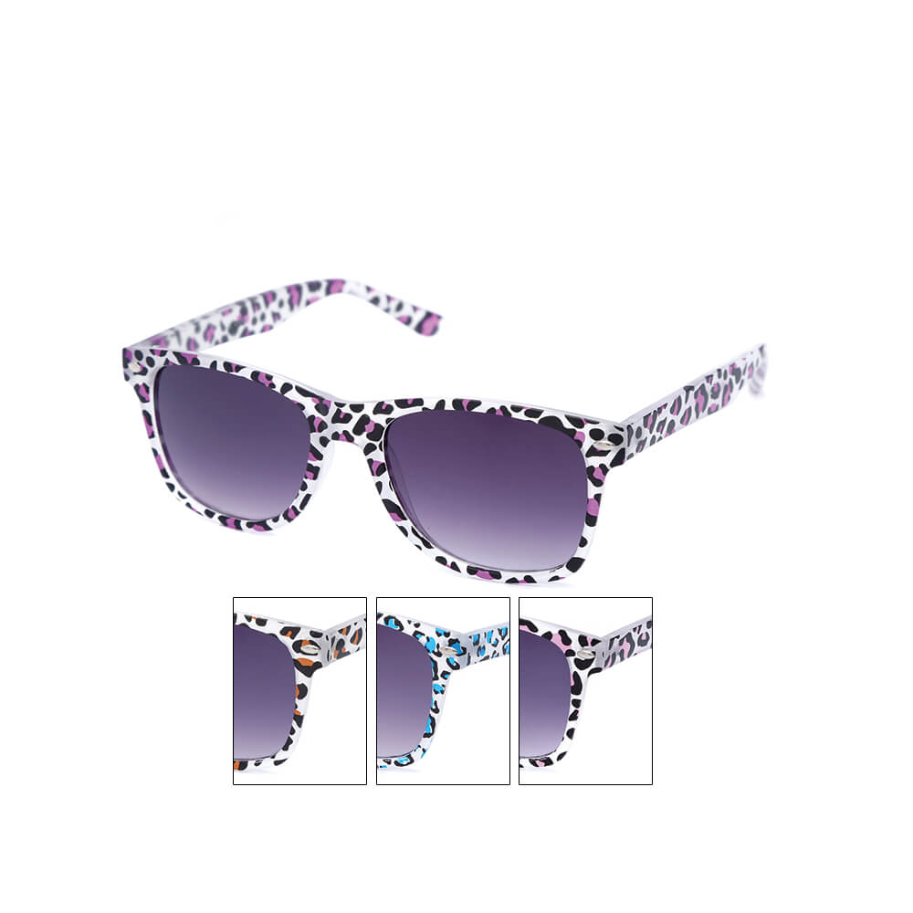 V-1411 Retro Vintage Nerd Blues VIPER Damen und Herren Sonnenbrille Leopardenmuster weiss mit farbigem Muster