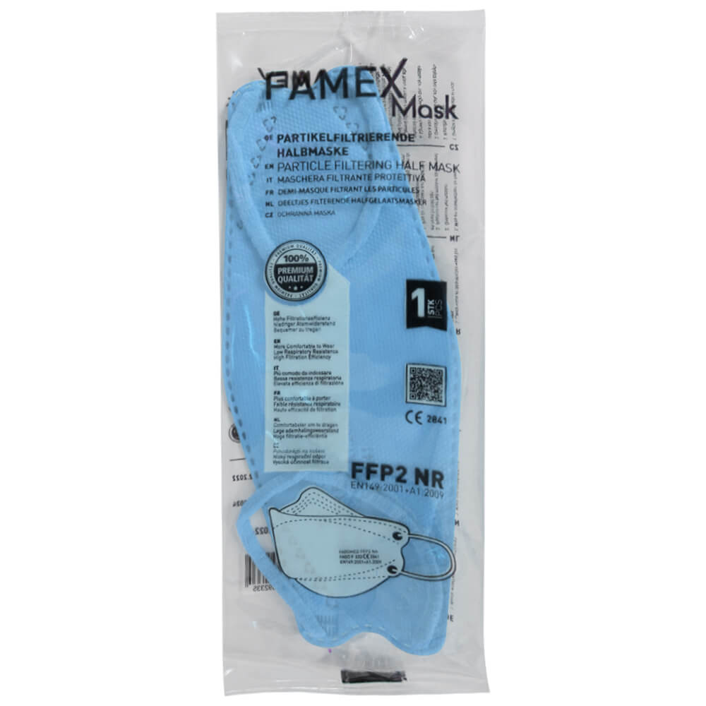 AM-1001 Famex Fisch FFP2 Atemschutzmaske Mundschutz Atemmaske Fischform Farbe: hellblau