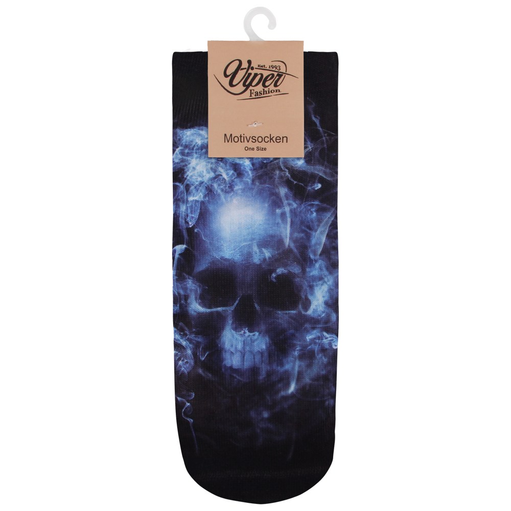 SO-L029 Motiv Socken Totenkopf im Nebel schwarz blau