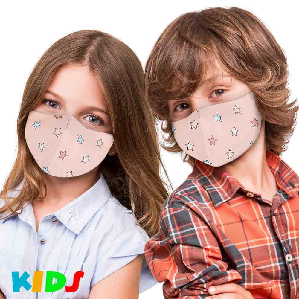 AMK-125 bedruckte Kindermasken Kinder Masken mit Druck altrosa pastell Sterne