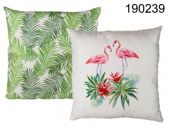 190239 Kissen mit 2 Flamingos, mit Reissverschluss, 100% Polyester, ca. 40 x 40 cm, ca. 280 g Füllgewicht