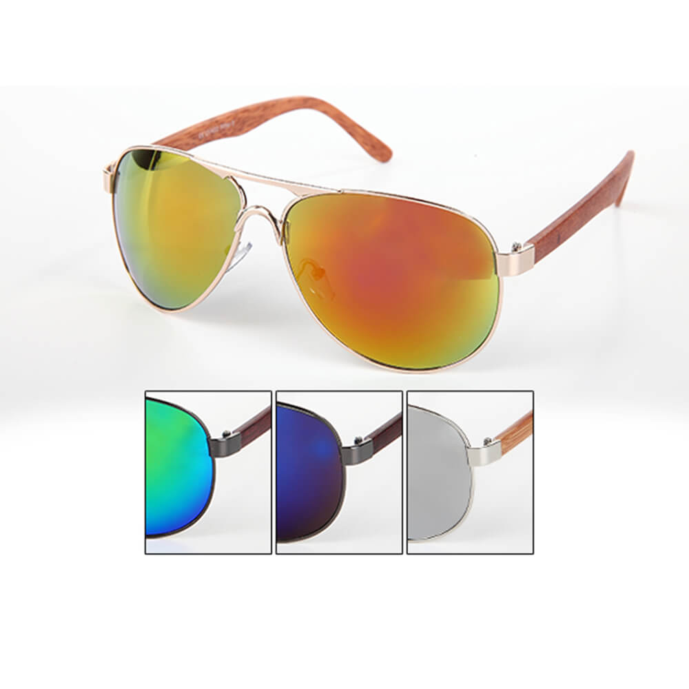 V-1298 VIPER Damen und Herren Sonnenbrille Form: Pilotenbrille Farbe: silber, rose gold und gunmetal sortiert, Bügel in Holzoptik