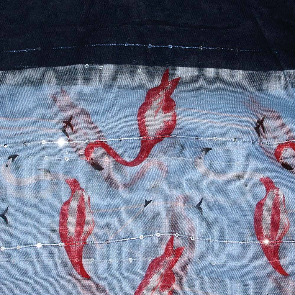 SCH-1624d Damen Loopschal mit Pailletten Flamingos hellblau blau