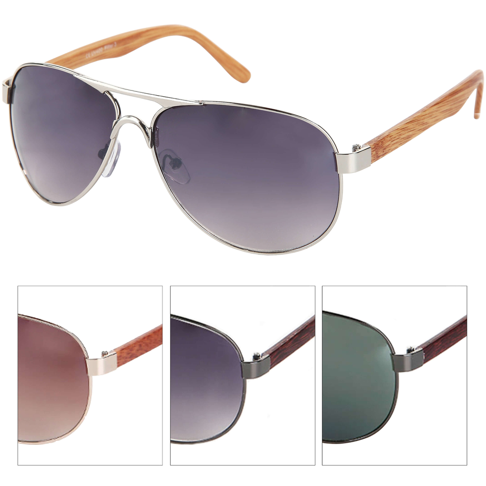 V-1299 VIPER Damen und Herren Sonnenbrille Form: Pilotenbrille Farbe: silber, rose gold und gunmetal sortiert, Bügel in Holzoptik