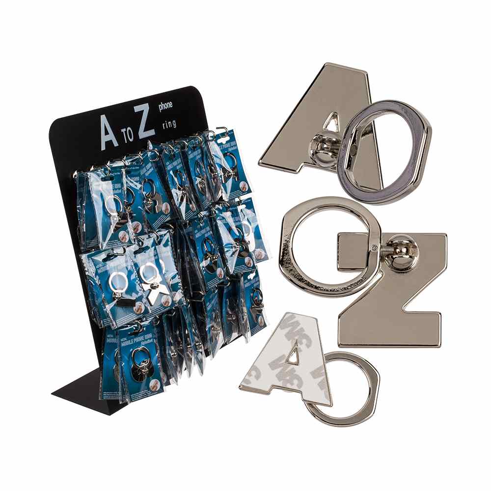 24-1210 Metall-Fingerhalterung fürs Handy, Alphabet, zum Ankleben, ca. 3 cm, 120 Stück auf Display, 4800/PAL