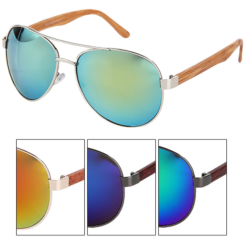 V-1294 VIPER Damen und Herren Sonnenbrille Form: Pilotenbrille Farbe: silber und gunmetal sortiert, Bügel in Holzoptik