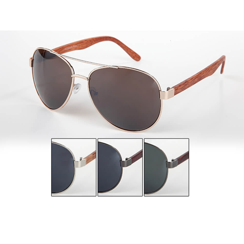 V-1295 VIPER Damen und Herren Sonnenbrille Form: Pilotenbrille Farbe: silber, rose gold und gunmetal sortiert, Bügel in Holzoptik
