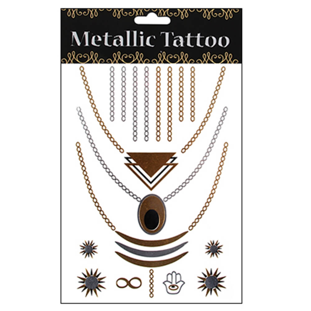 MT-41 Temporäre Tattoos Fake Tattoo  Ketten Sonnen Formen silber kupfer Metallic Look