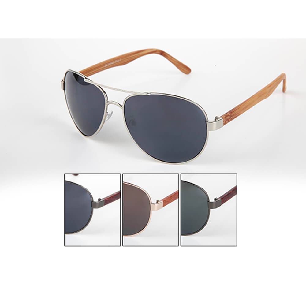 V-1297 VIPER Damen und Herren Sonnenbrille Form: Pilotenbrille Farbe: silber, rose gold und gunmetal sortiert, Bügel in Holzoptik