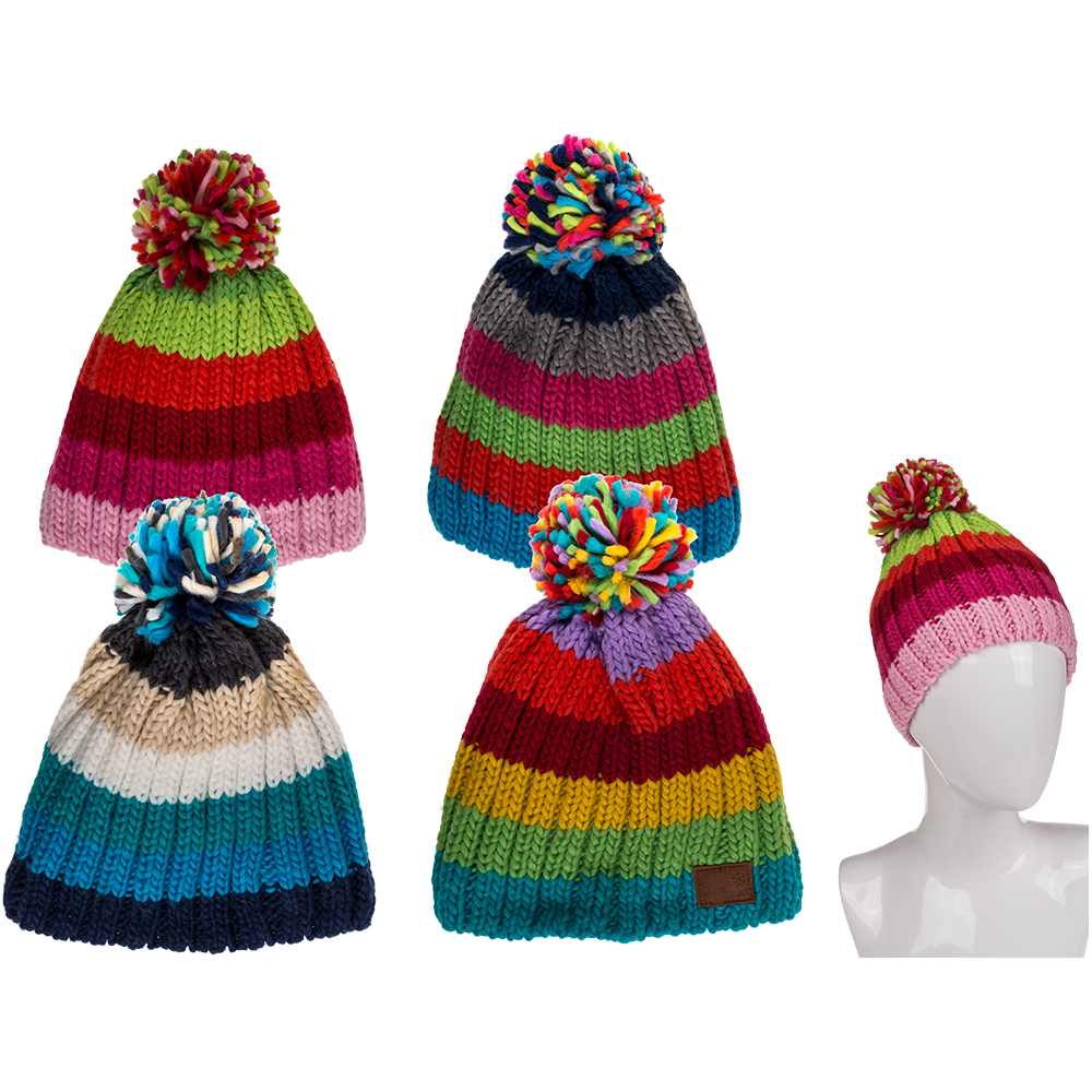 02-3085 Kinder-Kuschel-Mütze mit Bommel, Rainbow Colours, Einheitsgröße, ca. 110 g, 100% Polyacryl, 4-farbig sortiert, mit Headercard, 1152/PAL