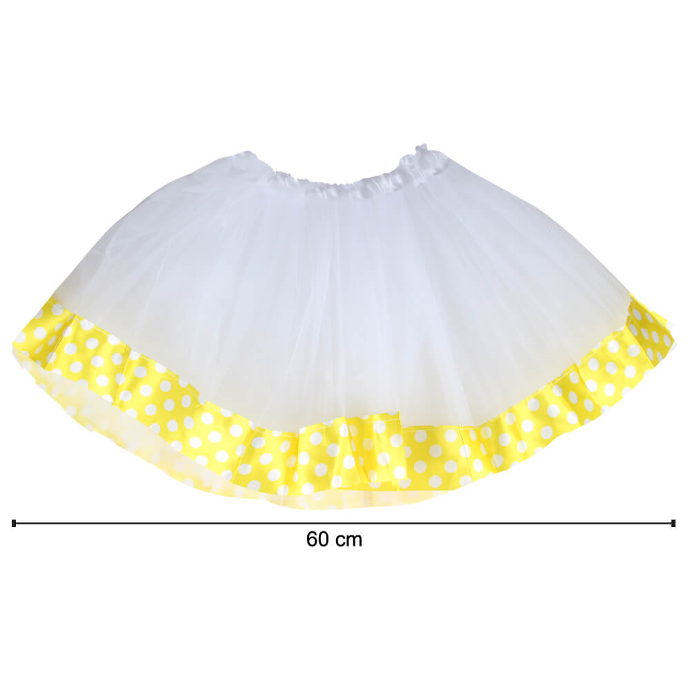 TUT-041 Tutu Petticoat Unterrock weiß gelb Bordüre weiß gepunktet ca. 60 cm