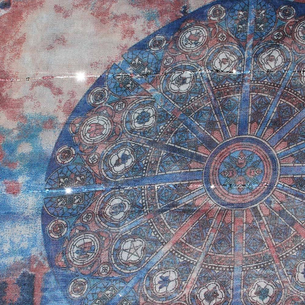 SCH-1622c Damen Loopschal mit Pailletten Paisley Ornamente Batik verwaschen abstrakt Formen geometrisch blau hellbau rot 