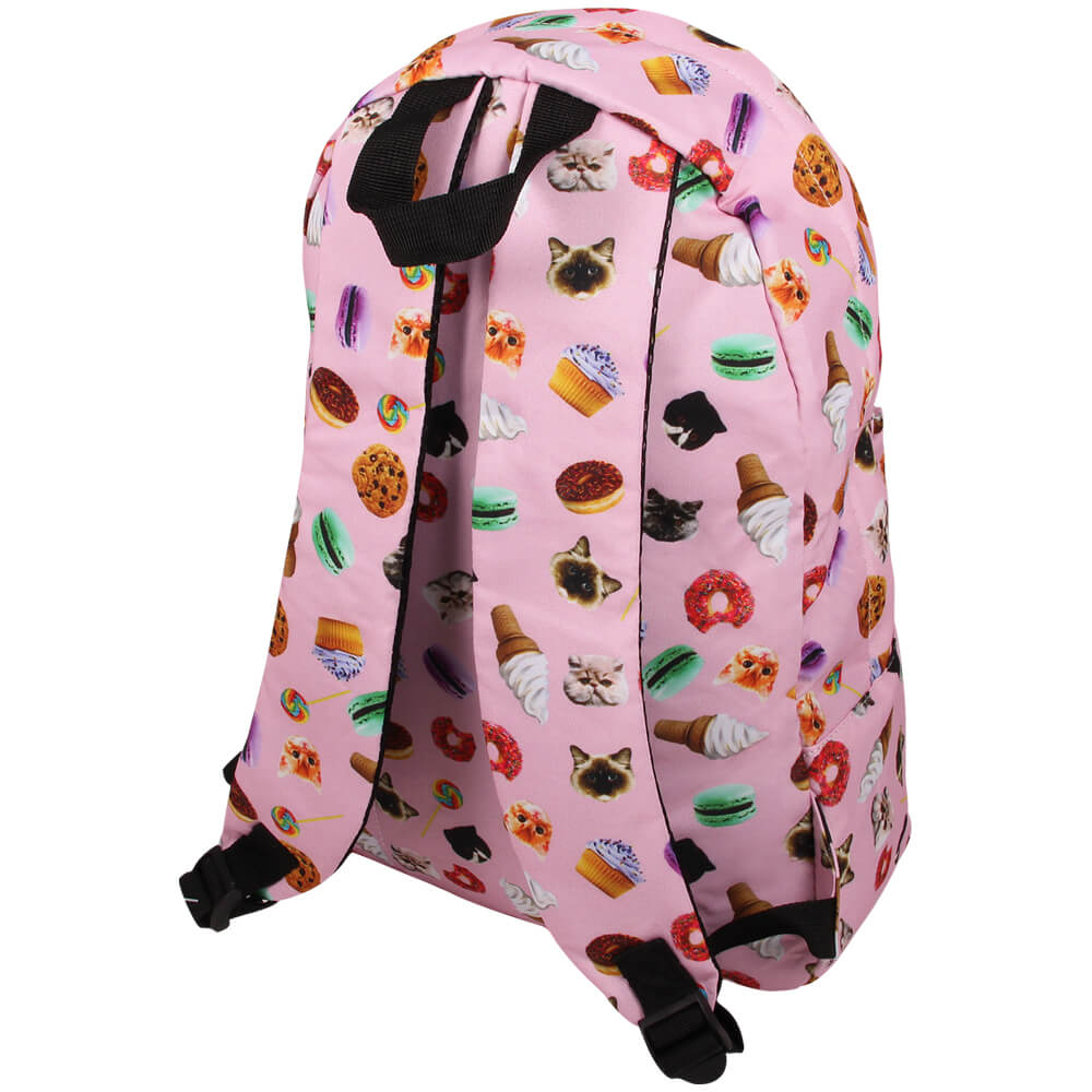 RUCK-a034 Hochwertiger Rucksack Süßigkeiten & Katzen rosa