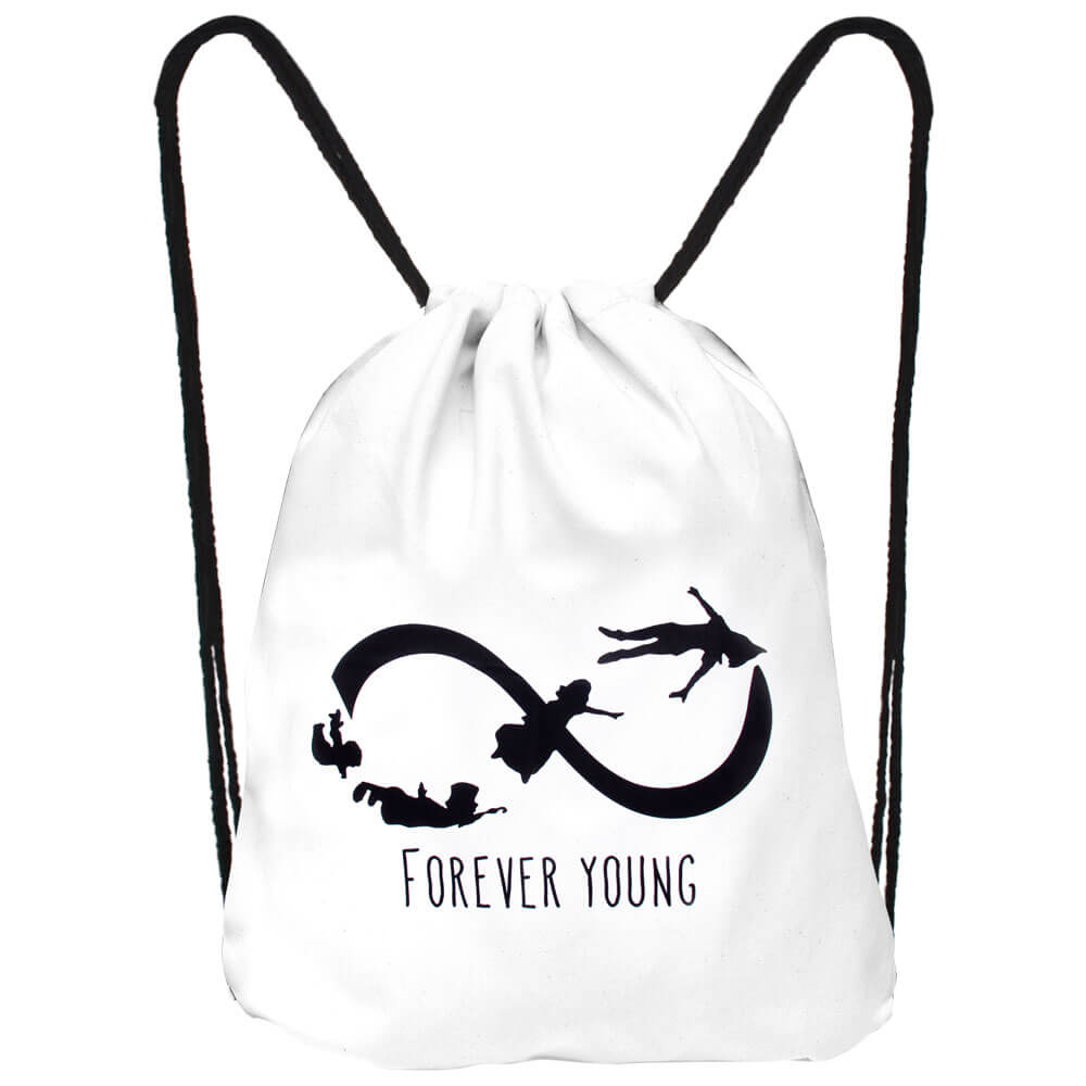 RU-25c Gymbag, Gymsac Design: Forever young Farbe: weiss, schwarz