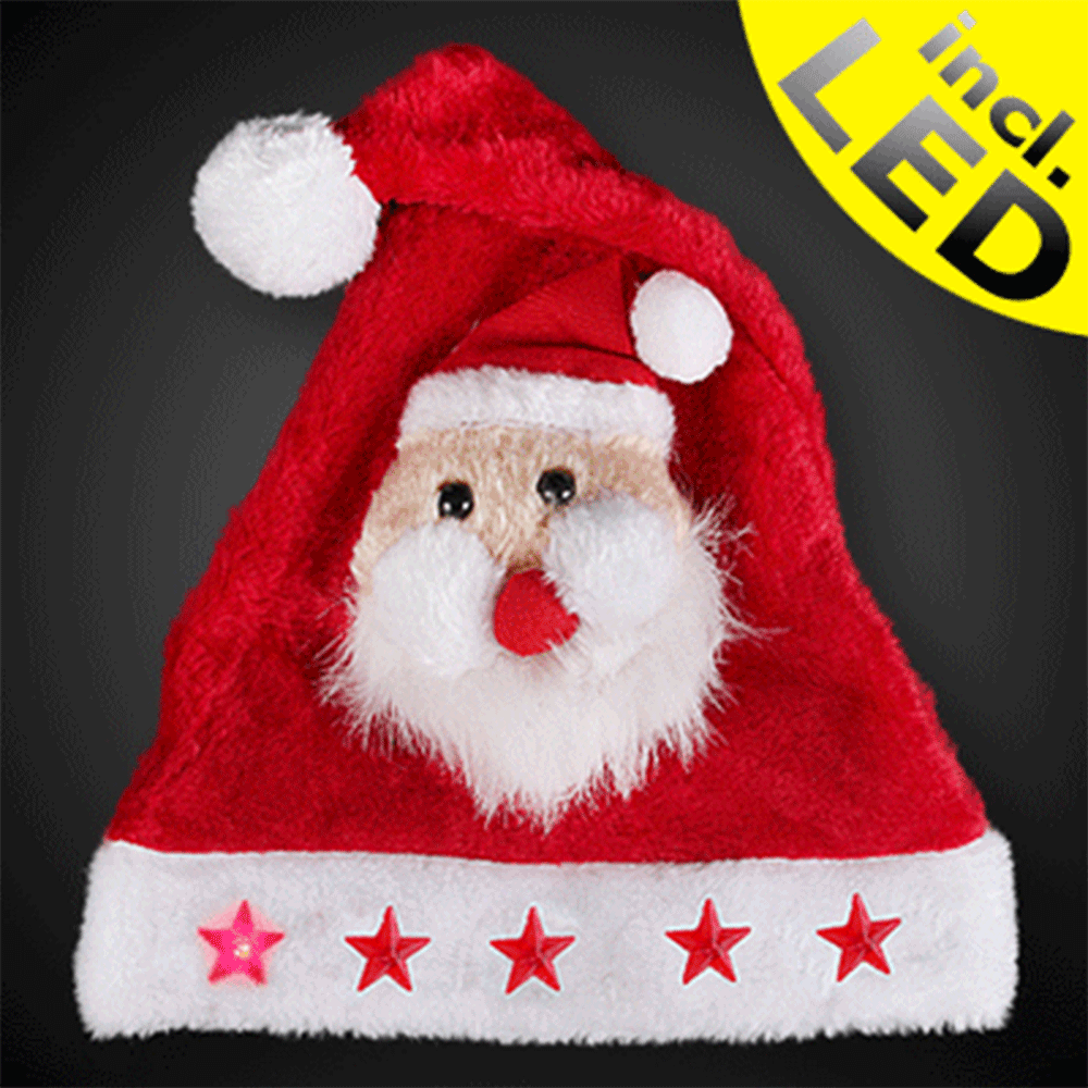 WM-46 Weihnachtsmütze mit Nikolaus und 5 Blinksternen  