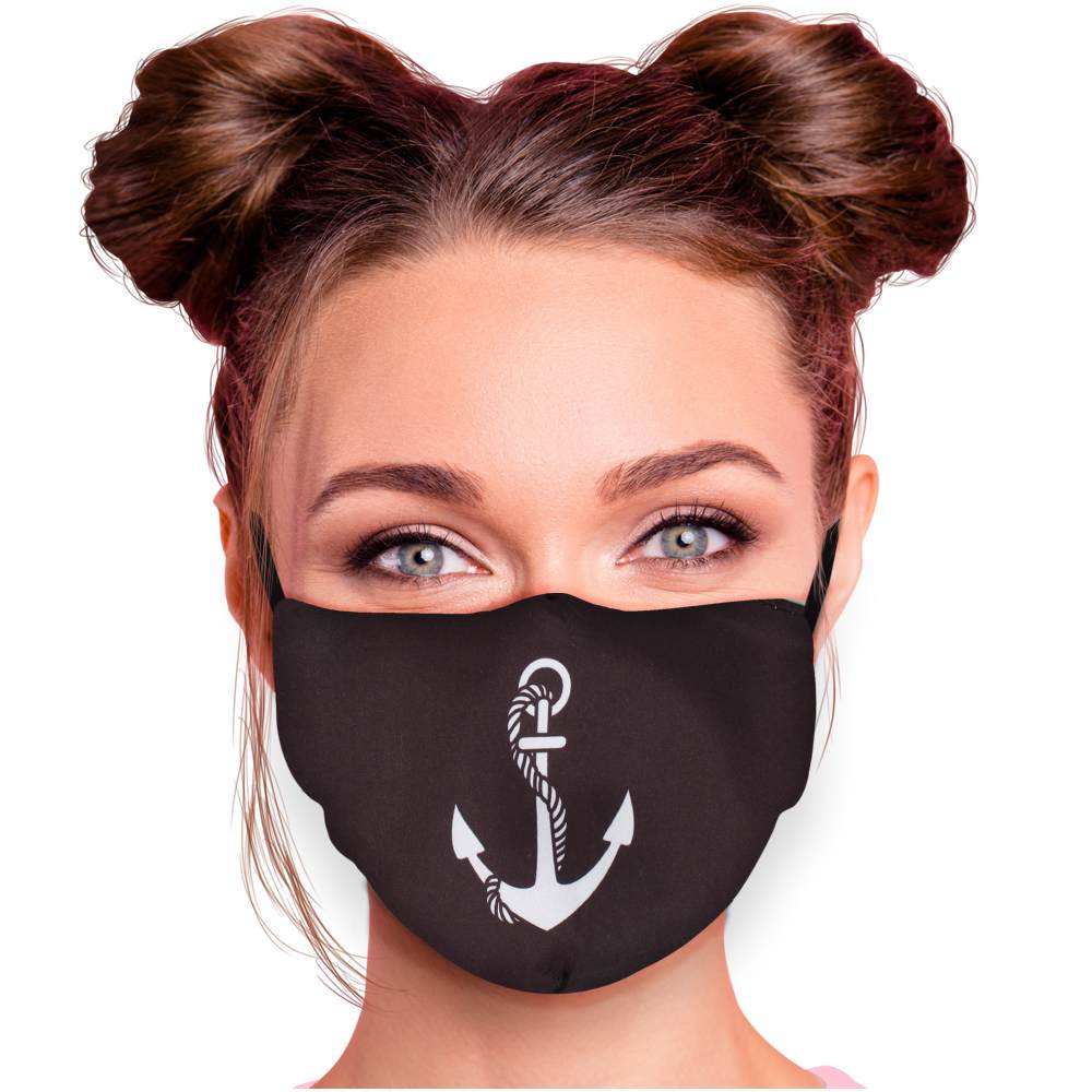 AM-587 Mundschutz Motivmasken bedruckte Masken Stoffmasken schwarz Anker maritim Einheitsgröße