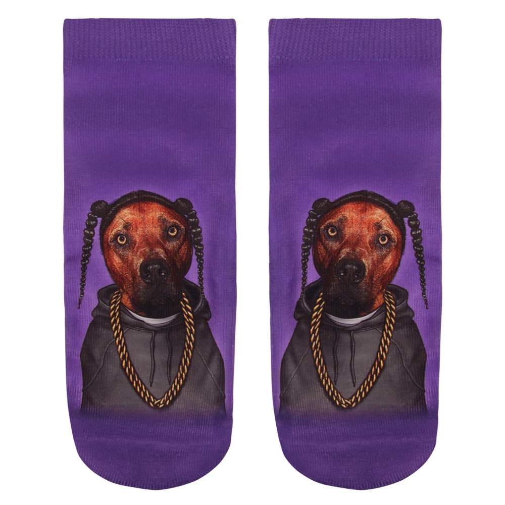 SO-L073 Motiv Socken Hund mit Zöpfen lila braun grau