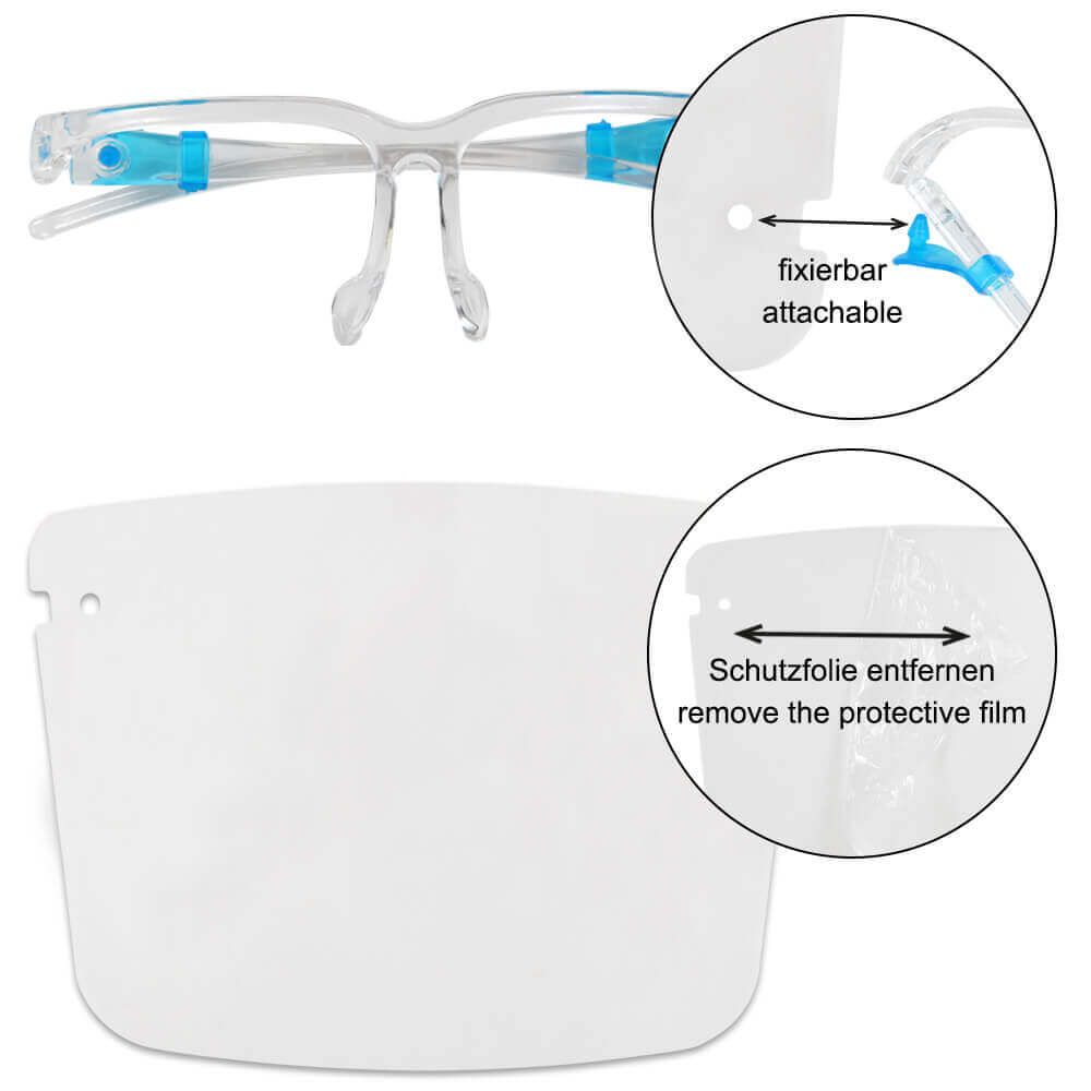 VSB-235  Face Shield Visier mit Brille Schutz gegen Tröpfen und Spritzer Einheitsgröße