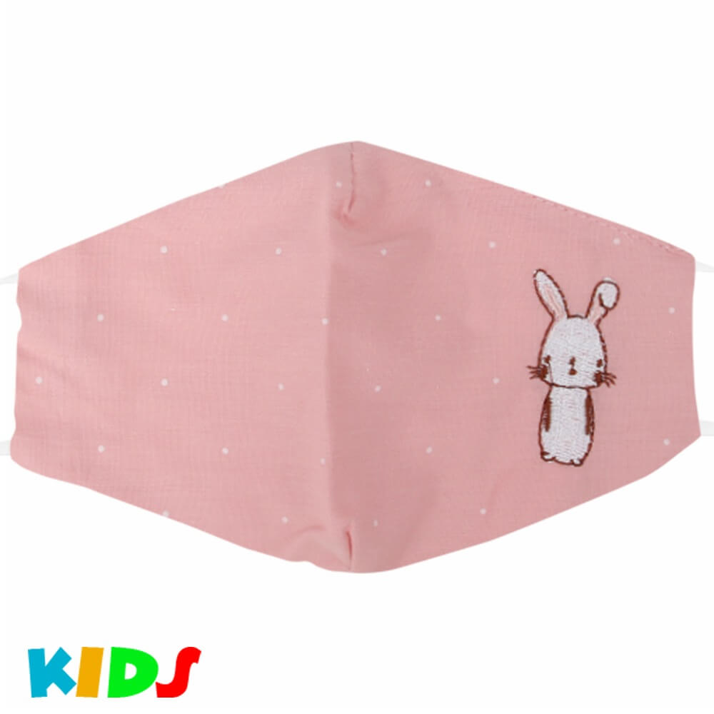 AMK-119 bedruckte Kindermasken mit Druck pastell rosa Hase Kaninchen gepunktet lustig süß