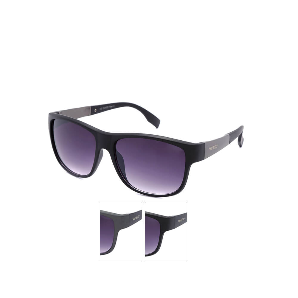 V-1406 Retro Vintage Classic Nerd VIPER Damen und Herren Sonnenbrille Absatz am Bügel matt schwarz grau