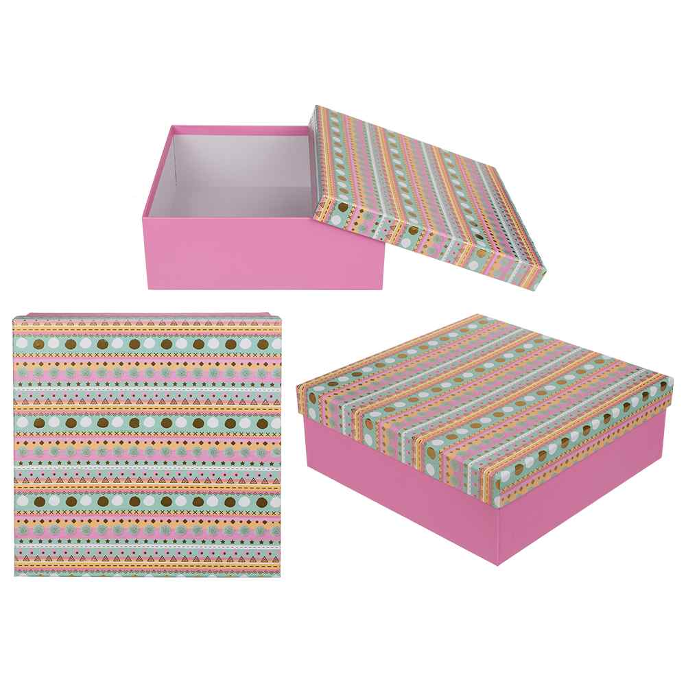 101699 Pinkfarbene Geschenkkartonage mit goldenem Dekor ca. 22,5 x 22,5 x 8 cm, 8er Set, einzelne EAN-Auszeichnung